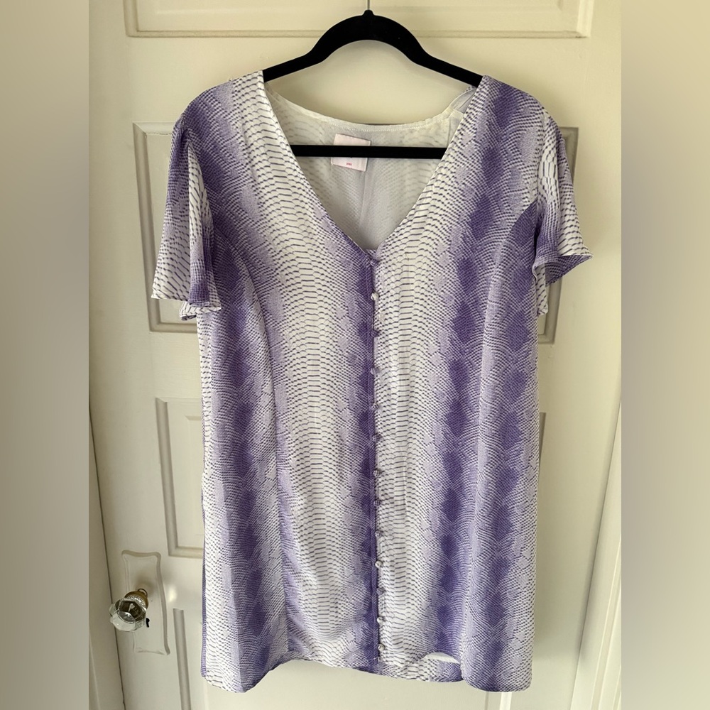 Purple and White Button-Down Snakeskin Dress